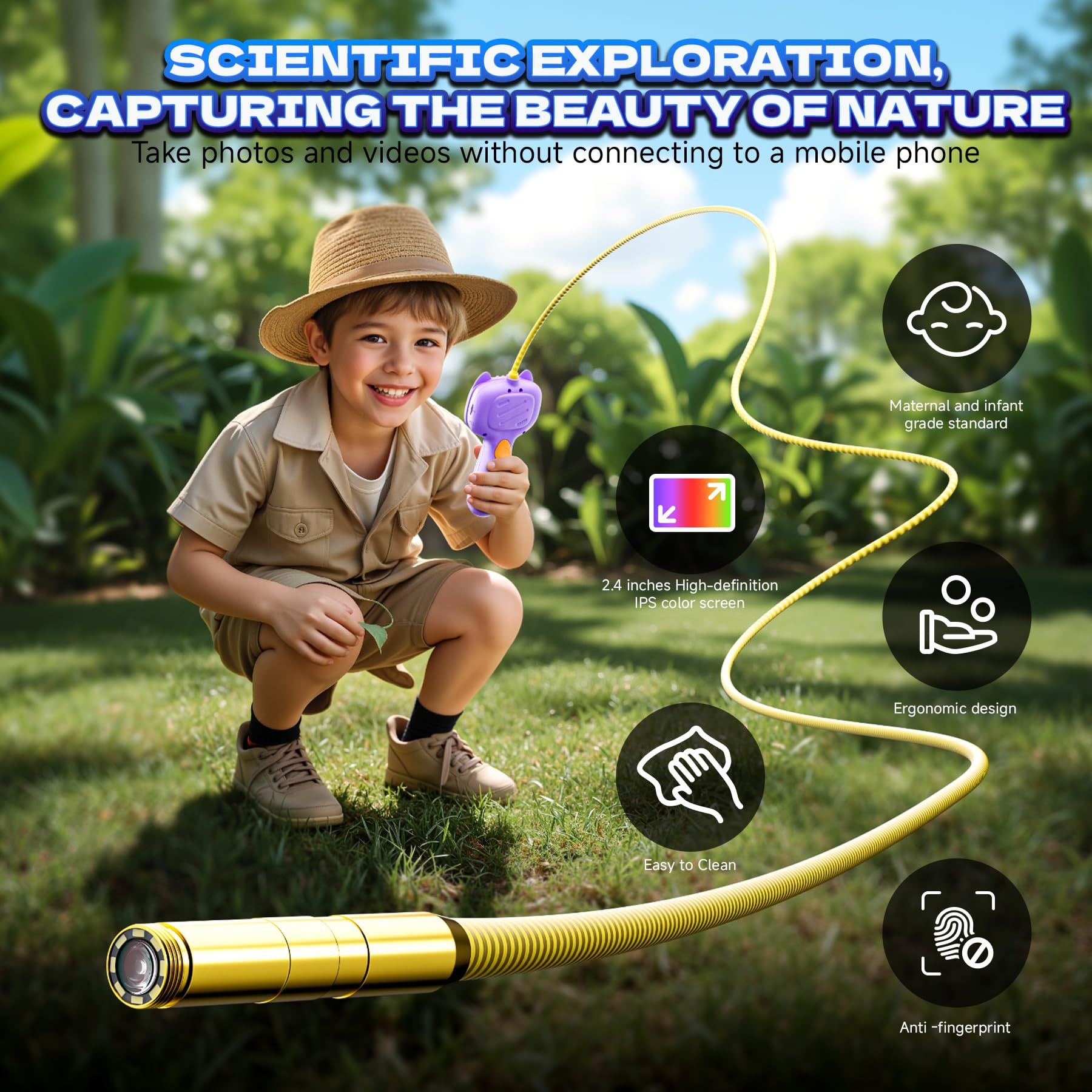 Borescope Snake Camera with Light for Kids，STEM Endoscope Educational Toy Kit，Outdoor Camping Nature Science Exploration Hoilday Birthday Gift
