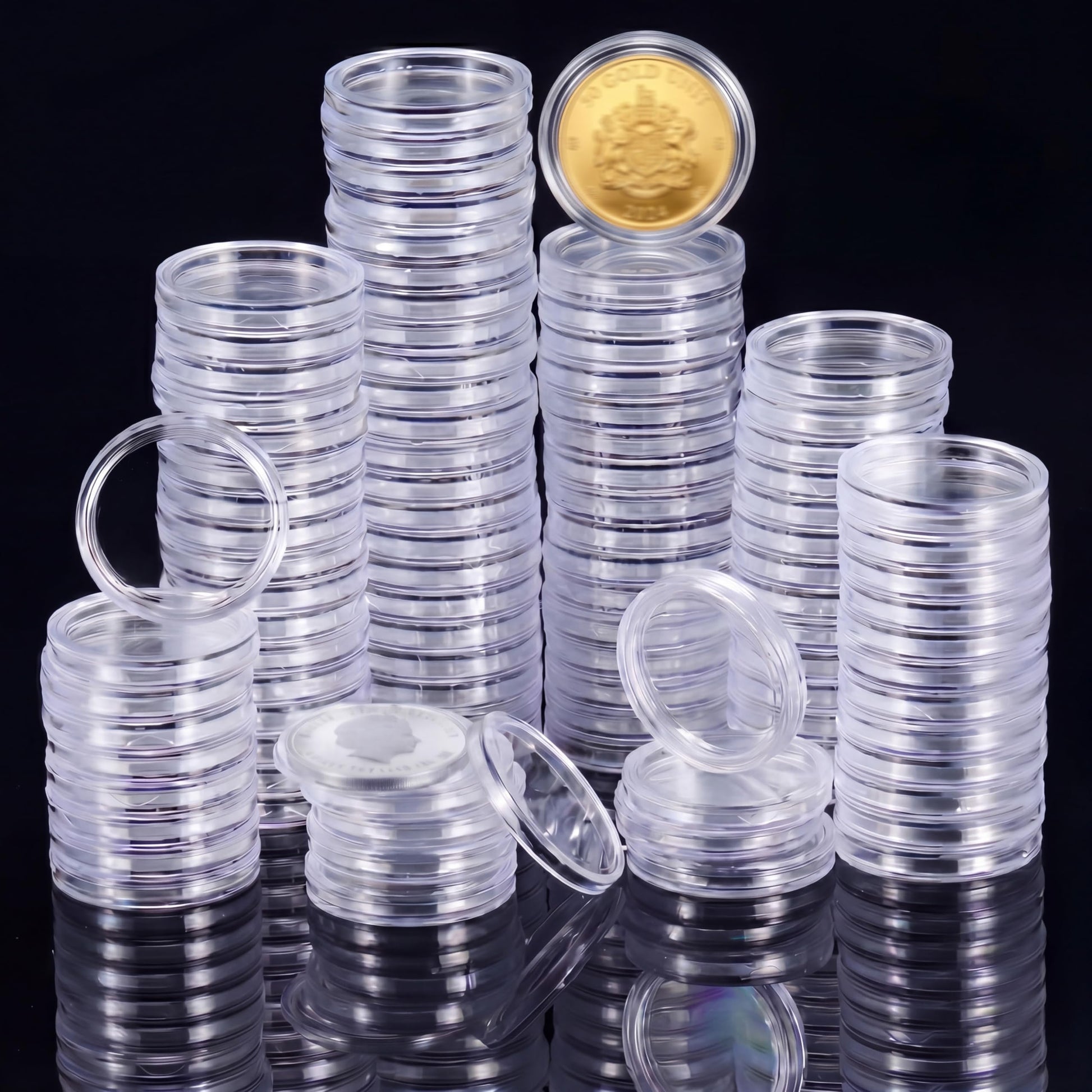 100 Pcs 25 mm Coin Holder Capsules Clear Round Plastic Coin Container Case for Coin Collection Supplies
