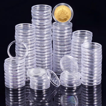 100 Pcs 25 mm Coin Holder Capsules Clear Round Plastic Coin Container Case for Coin Collection Supplies