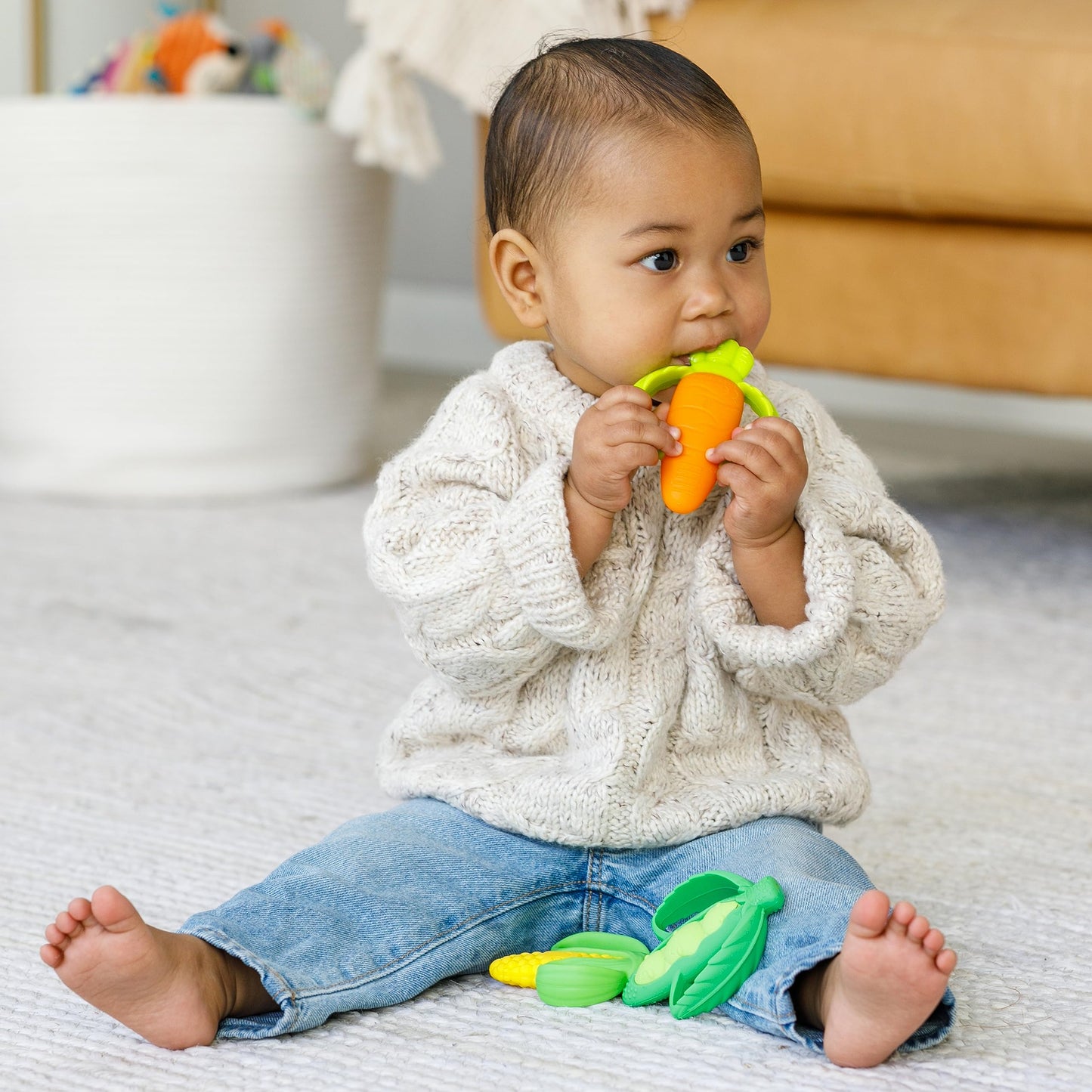 Infantino Lil' Nibbles Textured Silicone Teether Carrot, Corn, Pea Pod