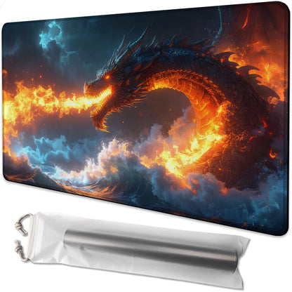 for MTG Playmat 24 x 14 Inches Majestic Dragon Unleashes Fiery Magic Play Mat Card Game Mat for Magic The Gathering TCG PTCG Playmat with Free Storage