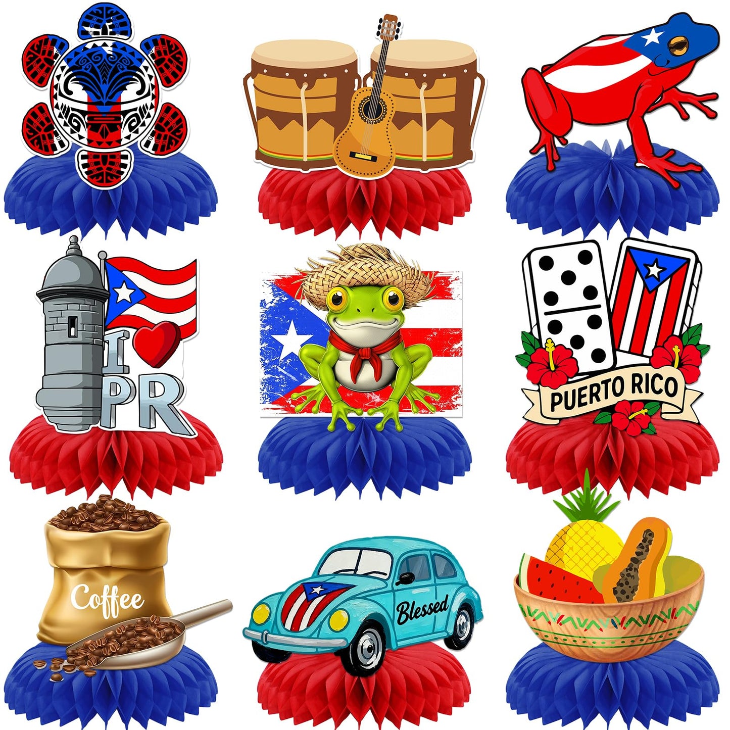Puerto Rico Party Decorations: 9PCS Puerto Rico Honeycomb Centerpieces for Tables Puerto Rican Rapper Theme Party Decorations Puerto Rican Table Decor