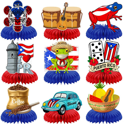 Puerto Rico Party Decorations: 9PCS Puerto Rico Honeycomb Centerpieces for Tables Puerto Rican Rapper Theme Party Decorations Puerto Rican Table Decor