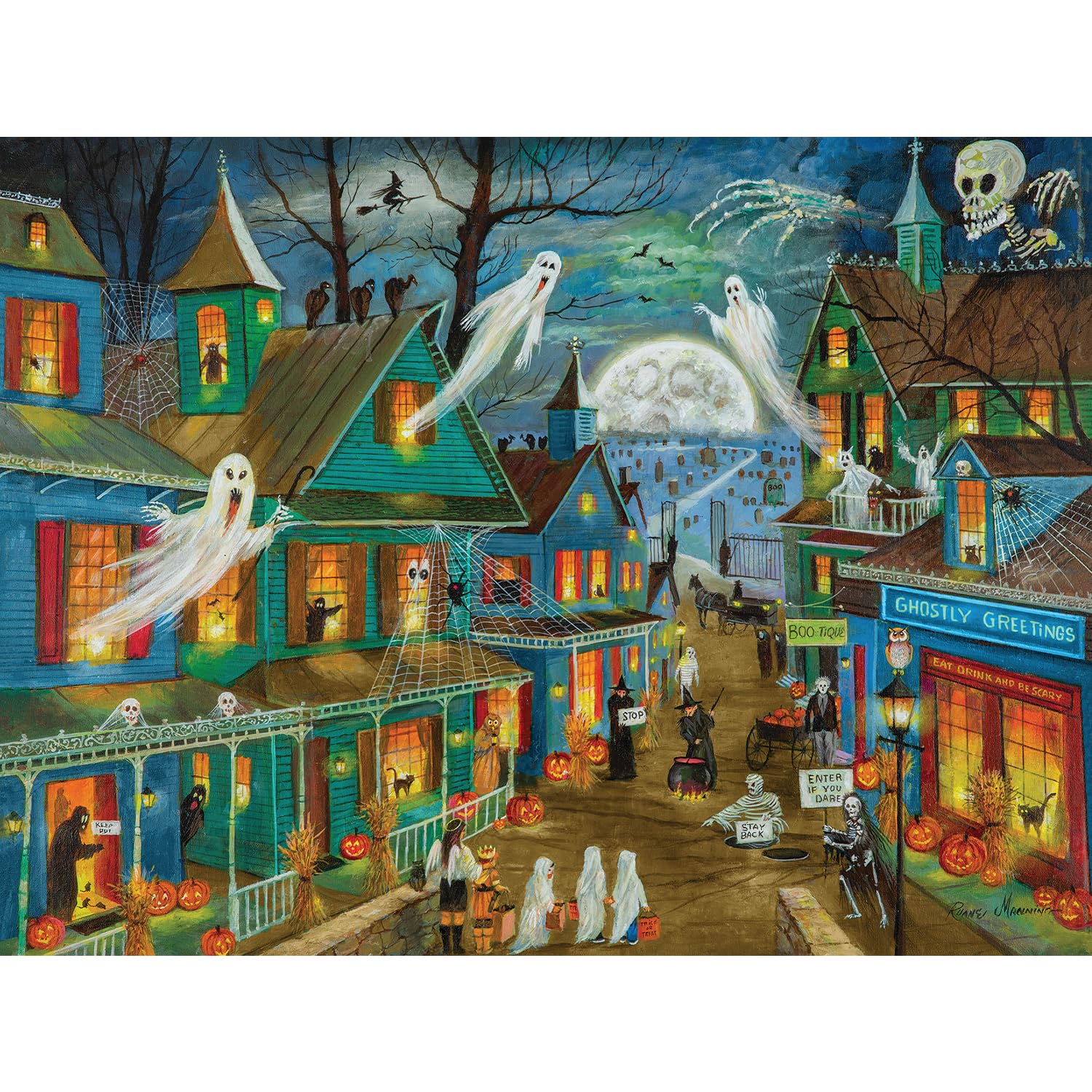 Bits and Pieces 500 Piece Puzzles for Adults - Large 18" x 24" Jigsaw Puzzles 500 Pieces Ghosts, Skeletons, Vintage Street Scene, Random Die Cut, No 2
