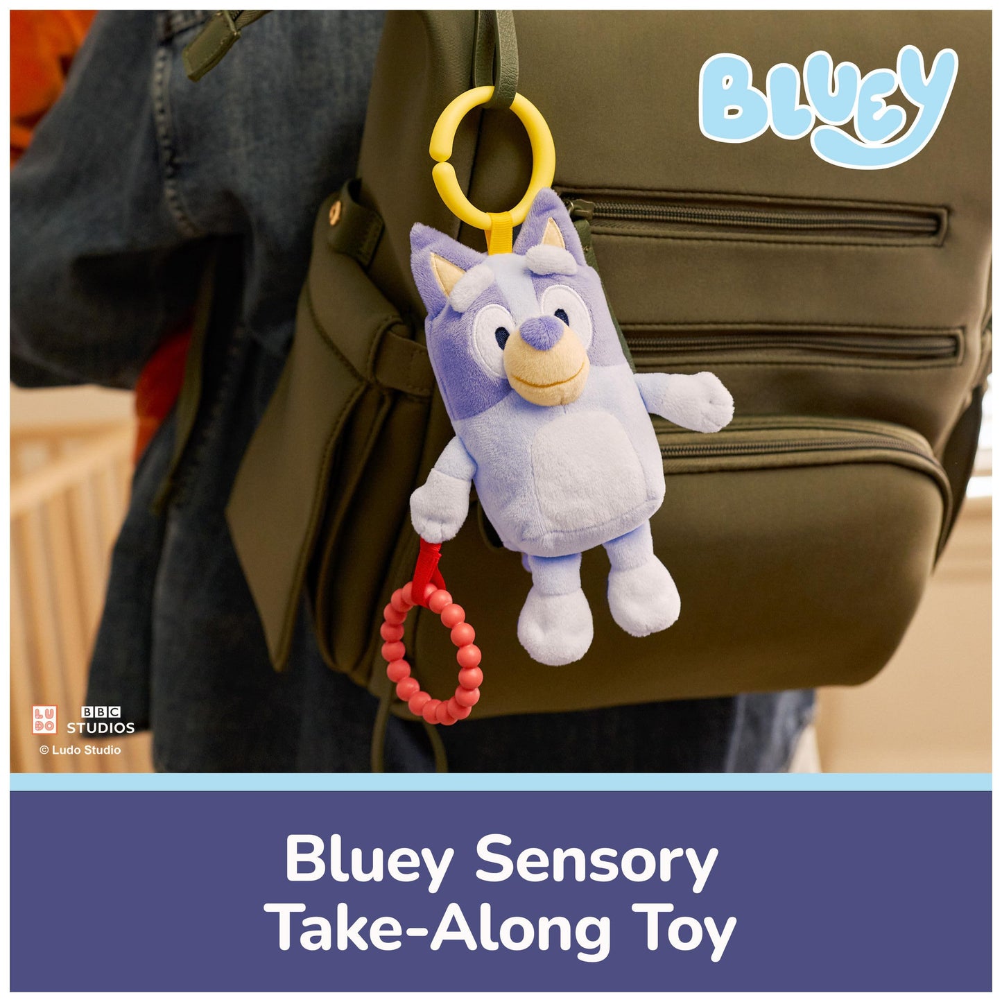 GUND Bluey Sensory Take-Along Toy, 7-Inch Teething Ring Rattle Stroller Toy