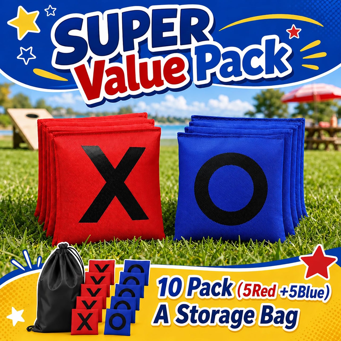 Bean Bags for Tossing Tic Tac Toe and Cornhole Toss Games