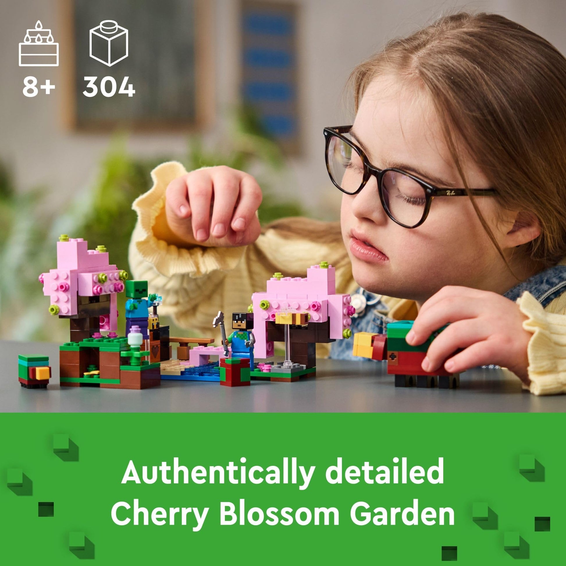 LEGO Minecraft The Cherry Blossom Garden, Video Game Toy for Kids, Building Set with 2 Minecraft Minifigures, Bees and a Sniffer Figure, Hands-on Toy