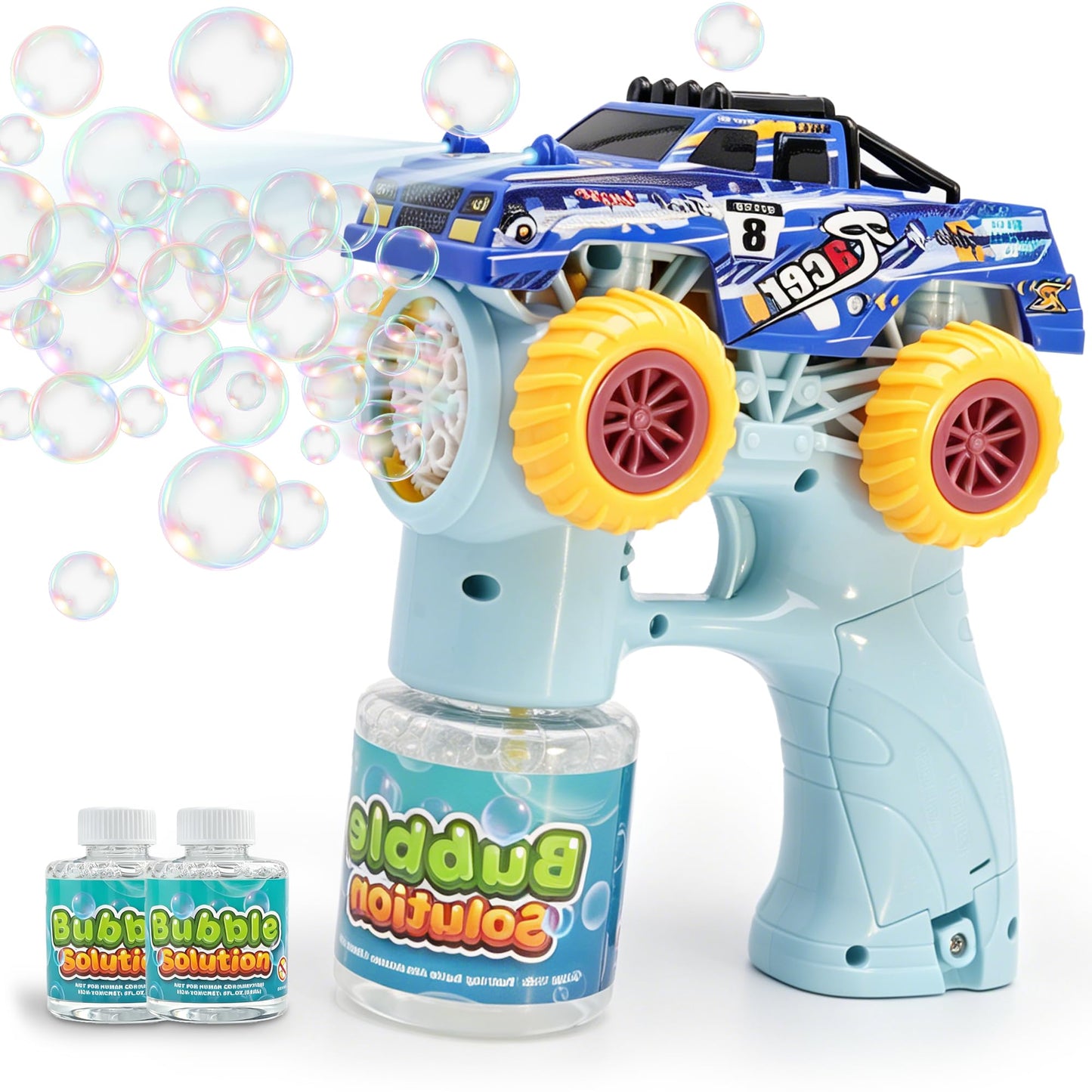 Monster Truck Bubble Gun for Kids, Automatic Bubble with LED Lights,Blue