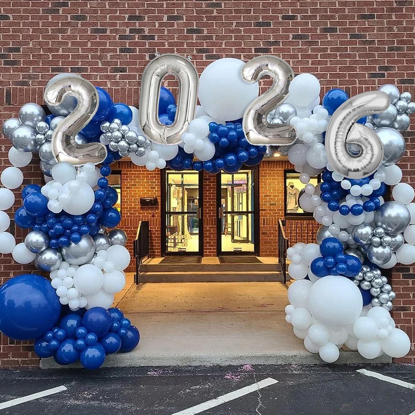 Graduation Decorations Class of 2026: Navy Blue and Silver Graduation Balloon Arch Garland Kit and Silver Confetti Balloons Congrats Grad Banner 2026