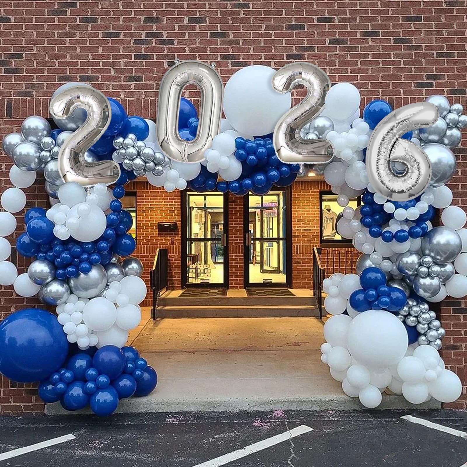 Graduation Decorations Class of 2026: Navy Blue and Silver Graduation Balloon Arch Garland Kit and Silver Confetti Balloons Congrats Grad Banner 2026