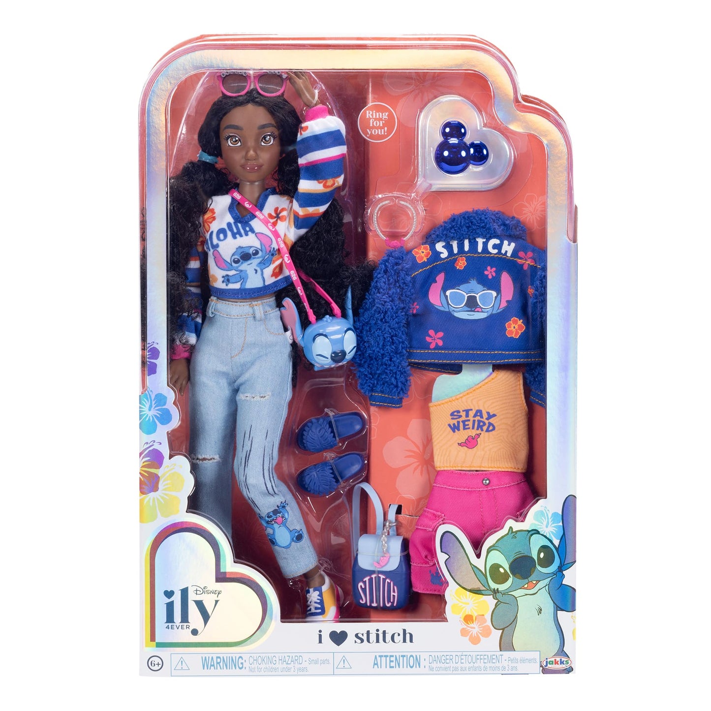 Disney ILY 4EVER Fashion Dolls Dark Hair Stitch 11.5" Tall with 13 Points of Articulation, Two Complete Mix-and-Match Outfits and Mickey Ring for You!