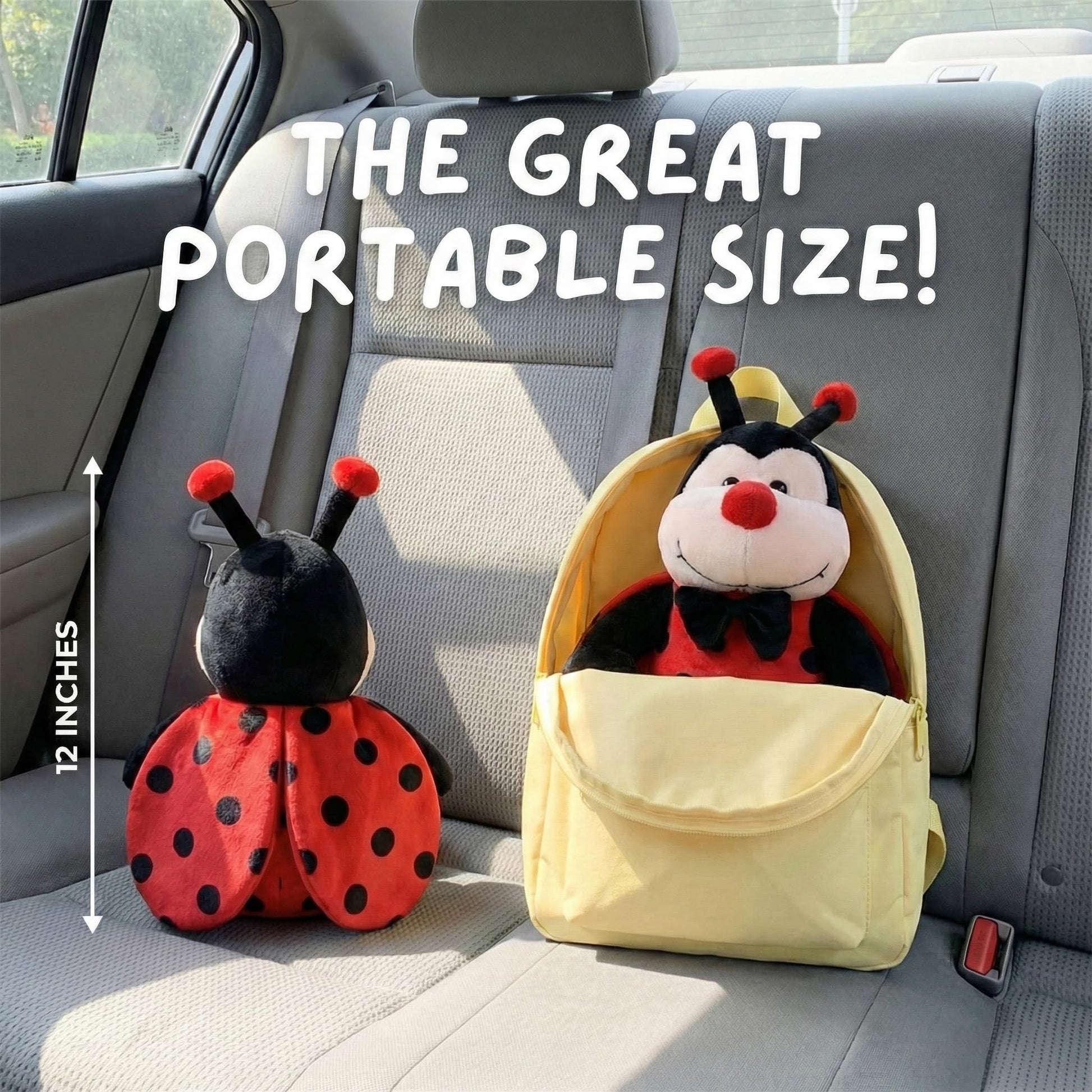 Big Size Ladybug Stuffed Animal Plush Ladybird Beetle Soft Insect Cuddly Lady Bug Toy with Red Wings and Black Bow, Bee Friend ,Great Present