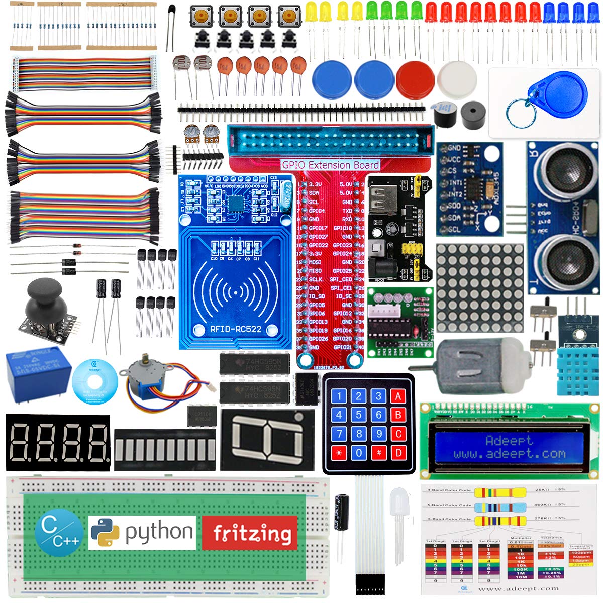 Adeept RFID Starter Kit Compatible with Raspberry Pi 4 3 2 Model B B+ Stepper Motor, ADXL345, 40-pin GPIO Extension Board, Breadboard, with C