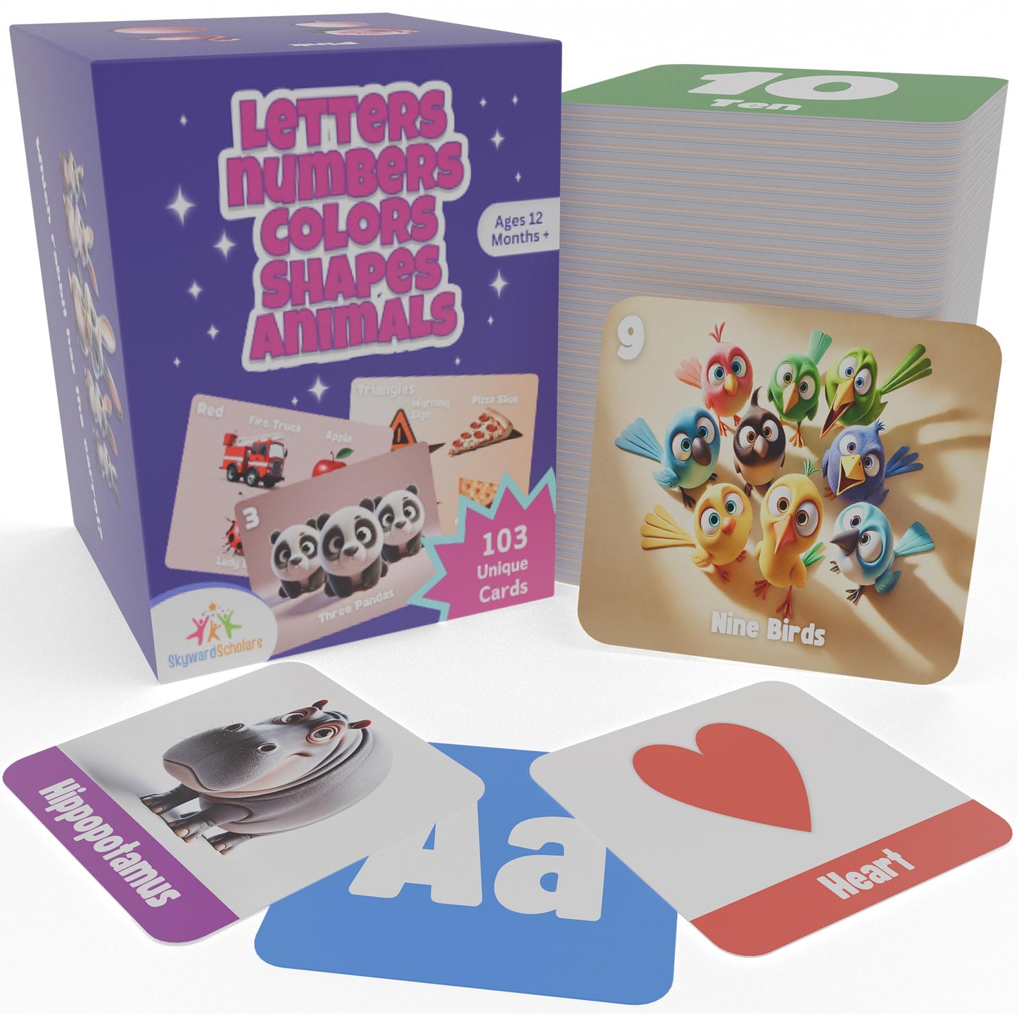 Letters, Numbers, Colors, Shapes & Animals Flashcards for Toddlers | Fun Educational Learning Toys | Premium Quality Cards for Kids Ages 1-3 | Early