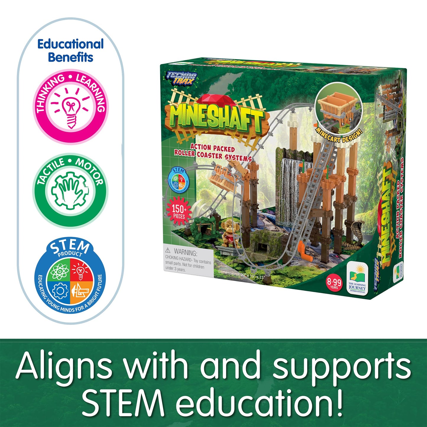 The Learning Journey International Techno Trax Mineshaft, Action Packed Roller Coaster Building Kit, STEM Gift for Boys and Girls Age 8+, 150+ pc Set