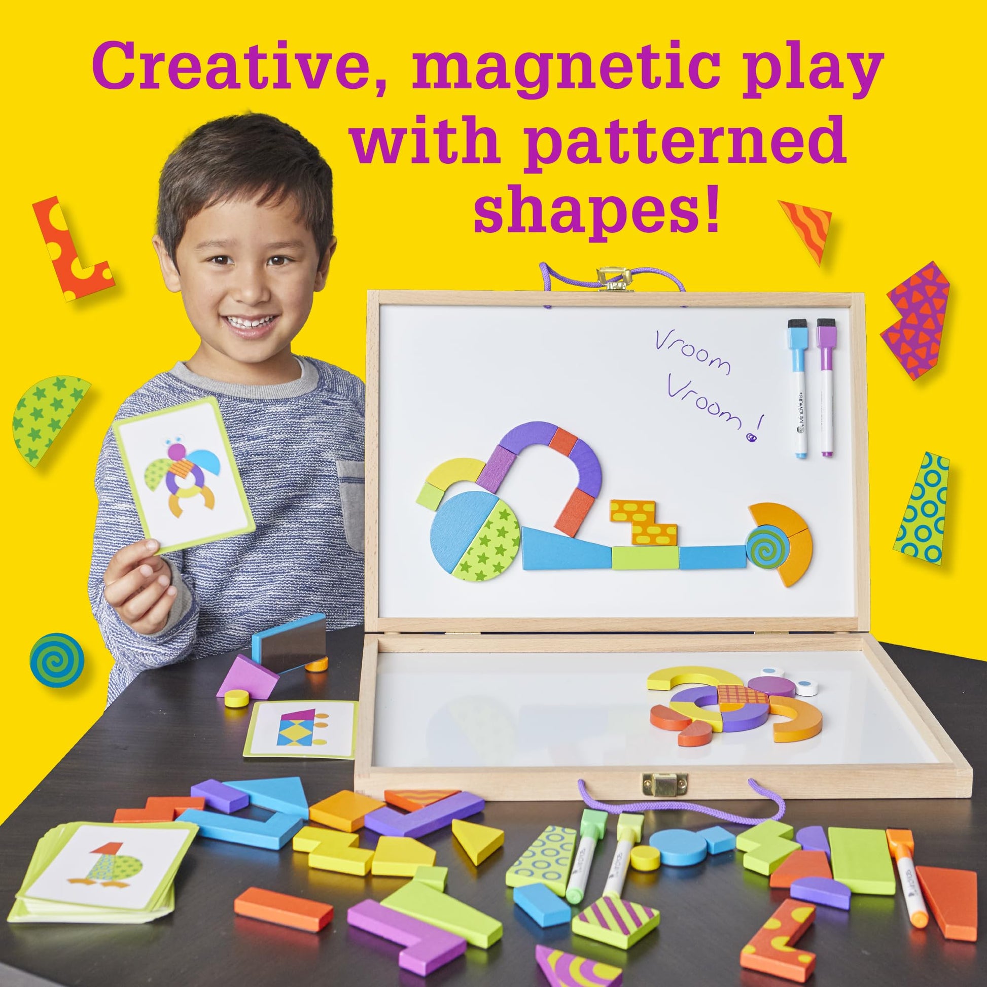 MindWare Imagination Patterns - Creative, Magnetic Play with Patterned Tangram Shapes - Includes 60 Magnetic Blocks, 60 Puzzle Cards, Dry Erase