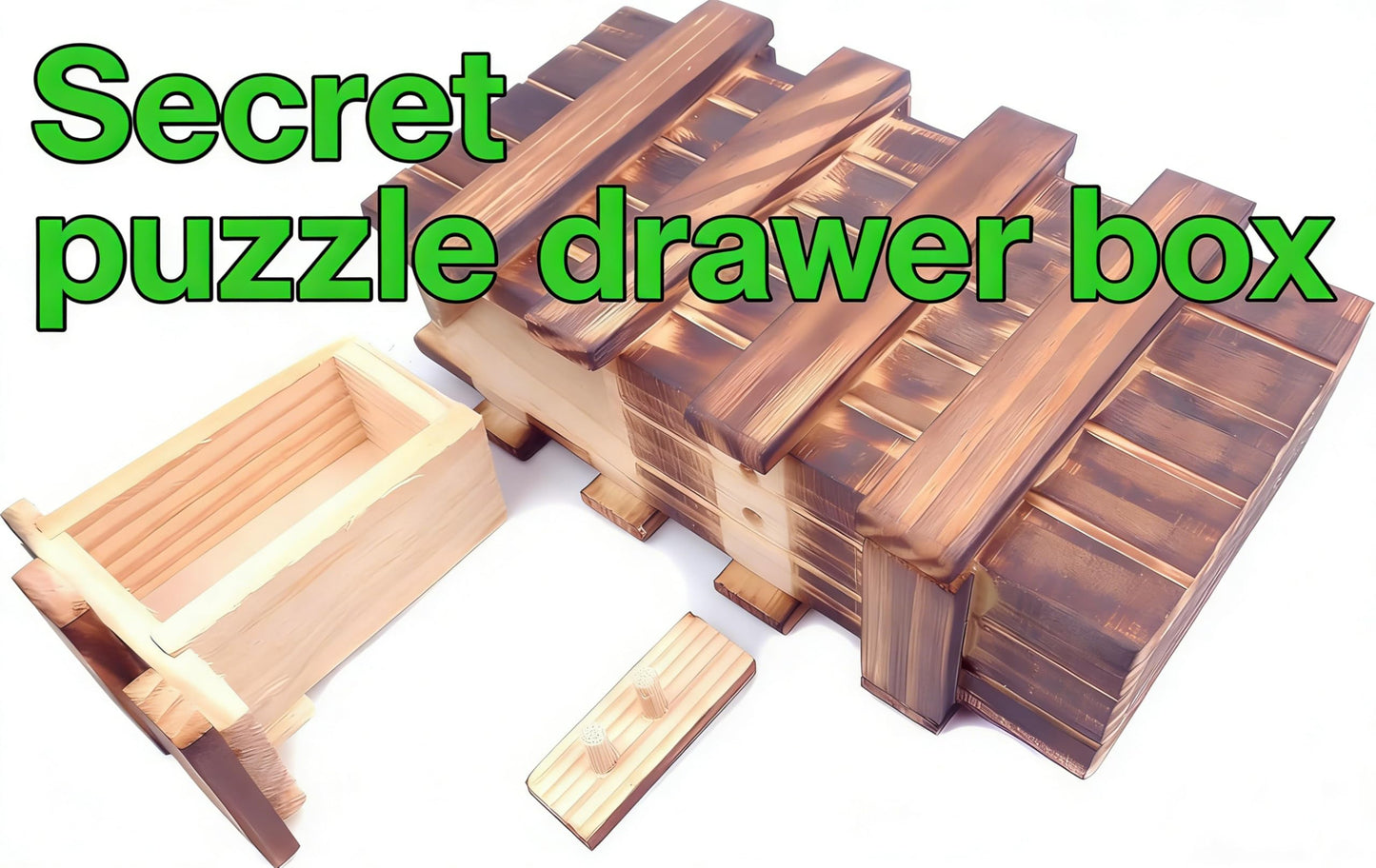 MAGIKON Brain Teaser Cube Puzzle Toy, Wood Secret Drawer Box 6.1in