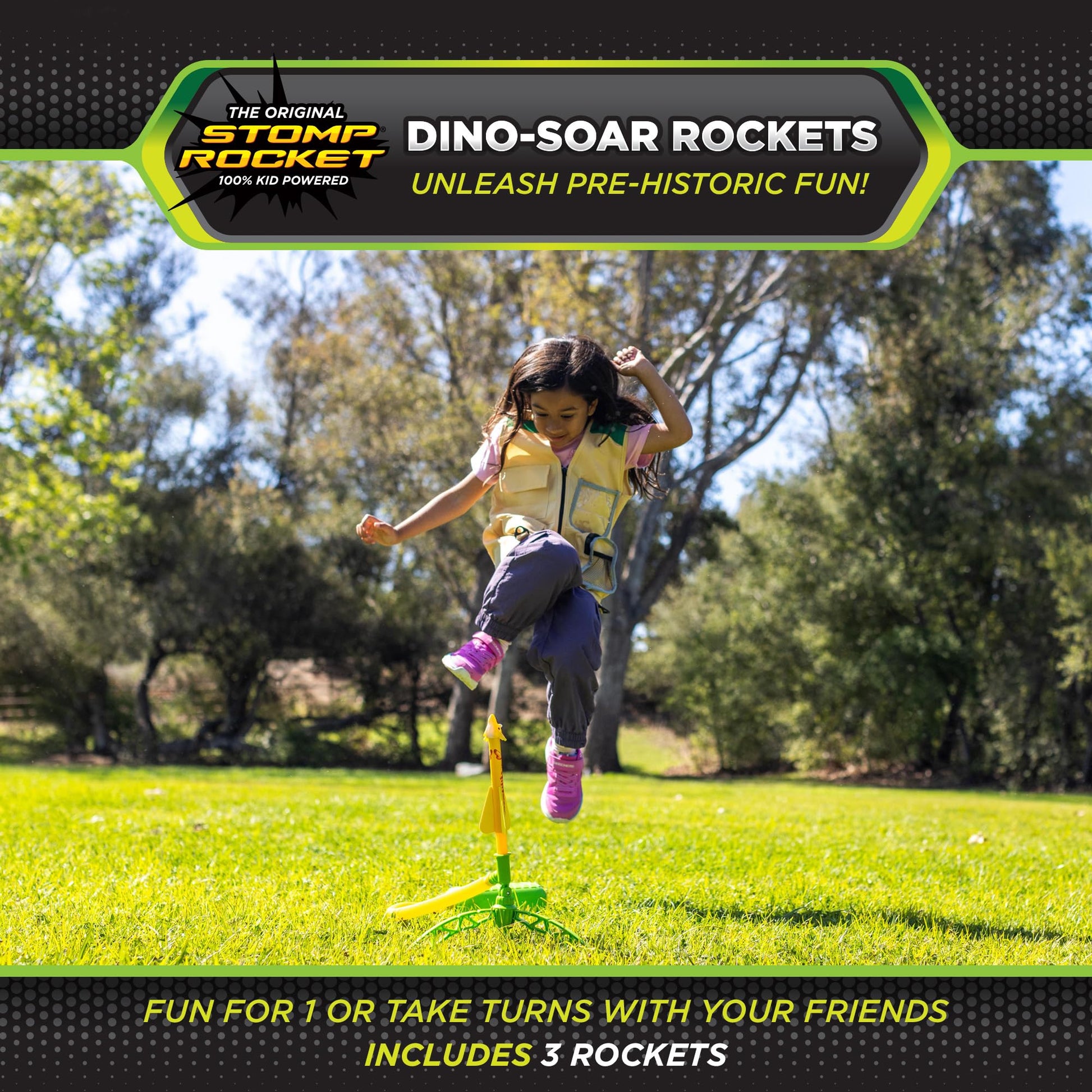 Stomp Rocket Dino-Soar Rocket Launcher for Kids - 3 Dinosaur-Themed Rockets - Fun Backyard & Outdoor Fun Toy Gift for Boys & Girls - STEM Soft Foam