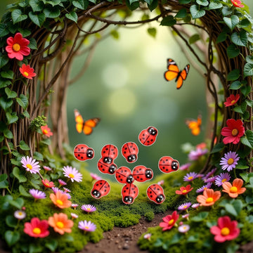 Mozff 20PCS Realistic Ladybug Figurines - 1 Inch Resin Garden Decor for Fairy Gardens, DIY Terrariums, Dollhouse Miniatures and Outdoor Landscape