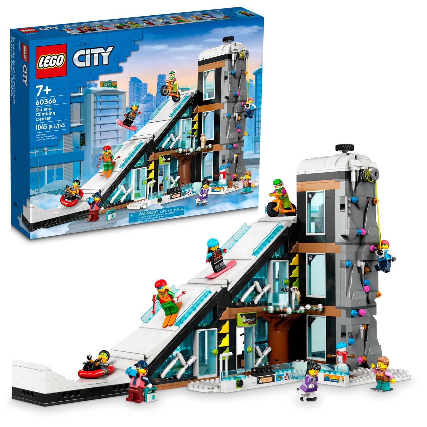 LEGO City Ski and Climbing Center Building Toy Set, 3-Level Building with a Ski Slope, 8 Minifigures and 2 Animal Figures for Imaginative Winter