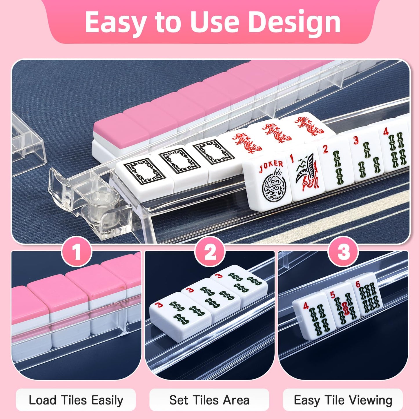 Xynzzeu Mahjong Racks with Pushers, 4 Pcs Clear Acrylic Mahjong Tile Racks with Pushers, 18.5 Inch American Mahjong Compatible, Non-Slip Smooth Push
