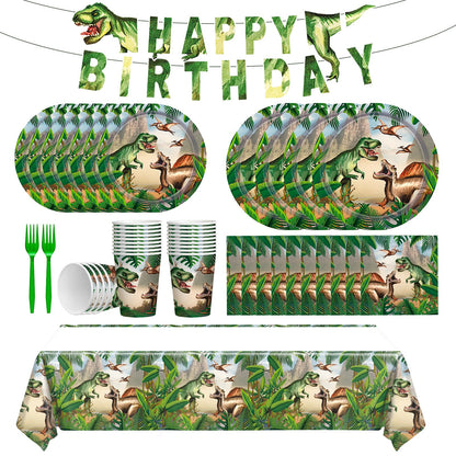Dinosaur Theme Birthday Party Supplies Dinosaur Party Decoration Includes Plates Napkins Cups Forks Dino Banner Tablecloths Tableware for Birthday