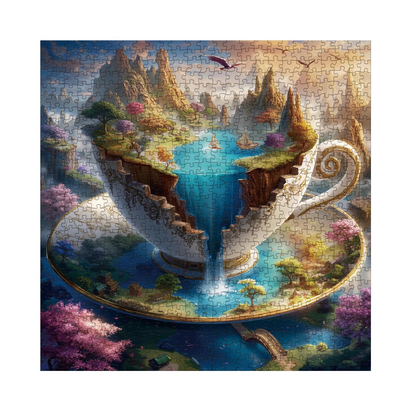 Beautiful Landscape Cup Puzzles for Adults 1000 Pieces, Magic Mountain Waterfall Jigsaw Puzzle, Difficult Nature Art Puzzles