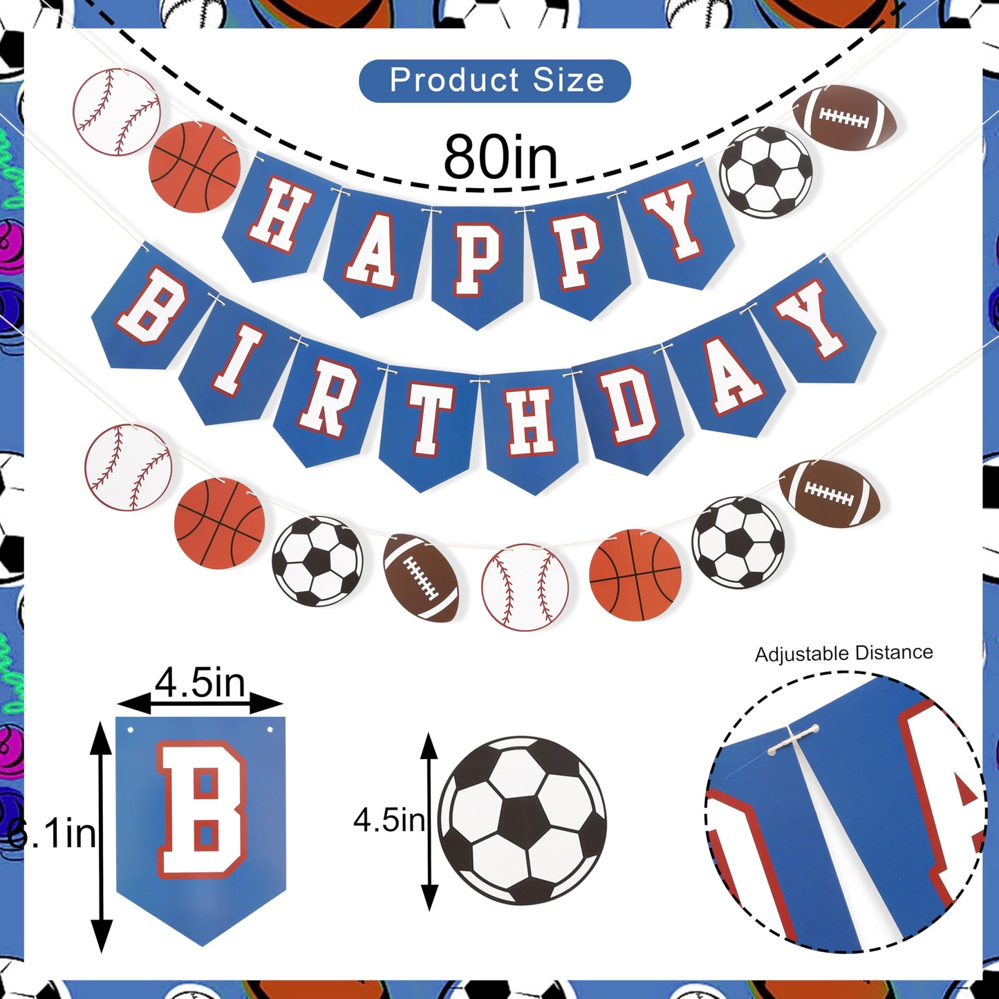 Happy Birthday Sports Banner - Sports Theme Birthday Party Decorations, Happy Birthday Ball Garland Sign, Banner for Boy Birthday Party Decor, Ball