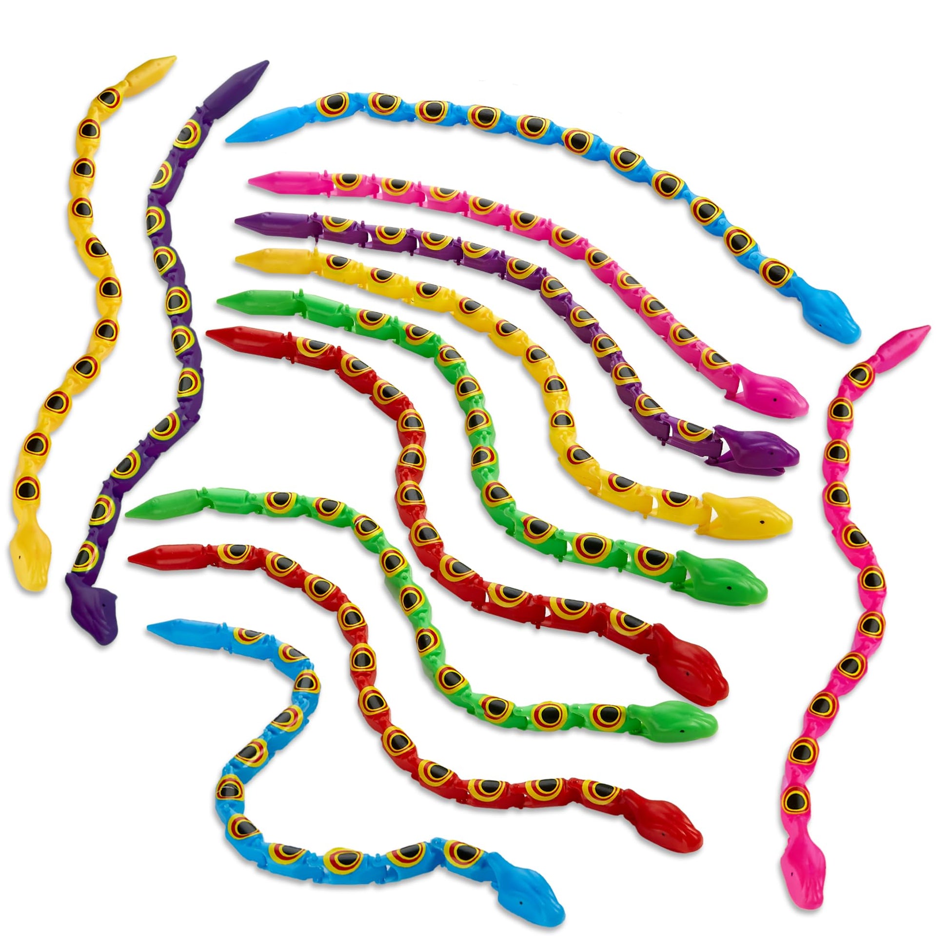 Playbees Wiggly Jointed Snakes - Pack of 24 - Wacky Fun and Educational Plastic Toys for Kids Learning, Carnival Prize, Party Favor Fidget Toy