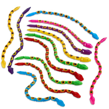 Playbees Wiggly Jointed Snakes - Pack of 24 - Wacky Fun and Educational Plastic Toys for Kids Learning, Carnival Prize, Party Favor Fidget Toy