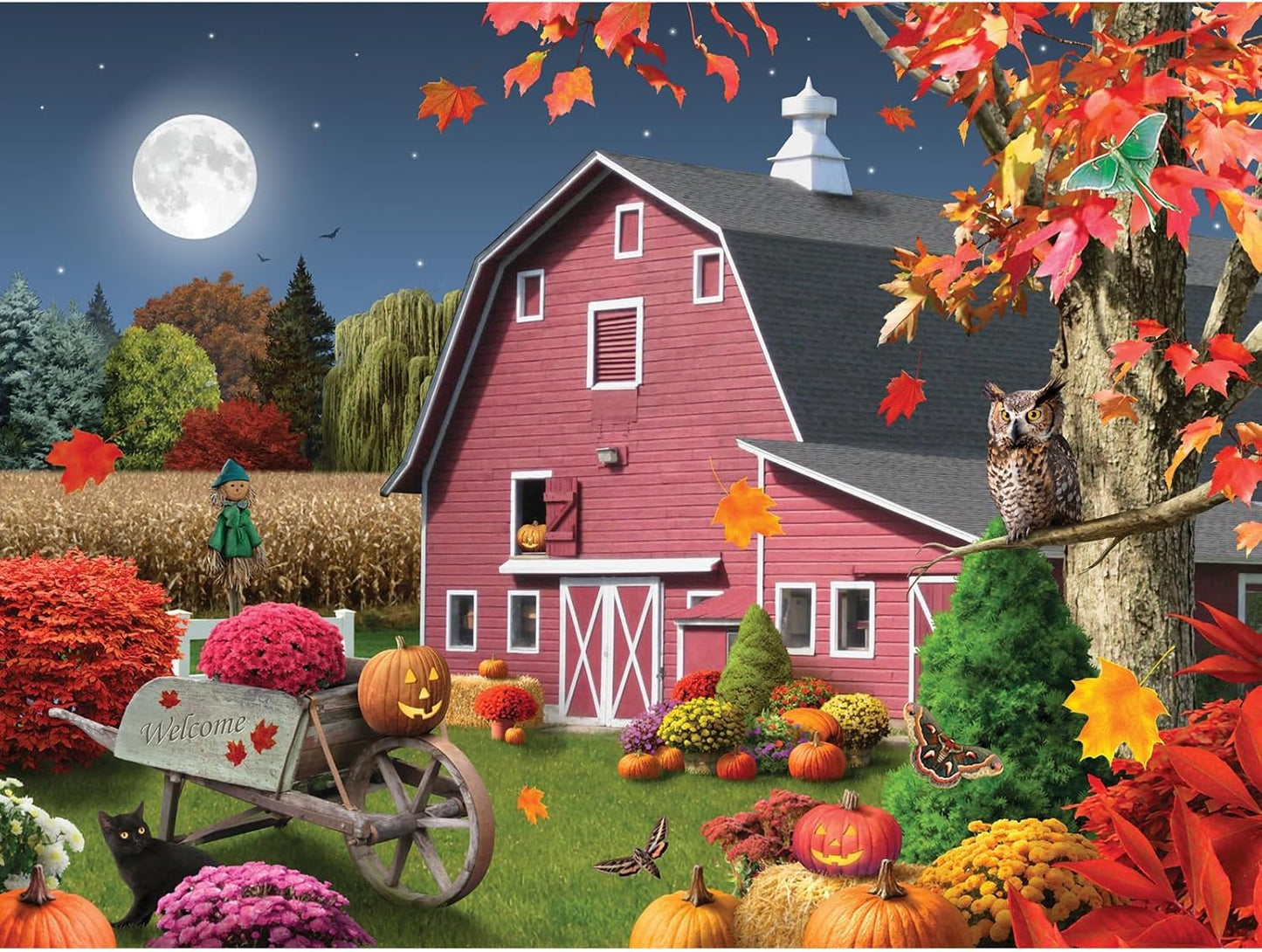 Bits and Pieces - 300 Piece Jigsaw Puzzle for Adults - 18" x 24" - Hootin' Harvest Moon - 300 pc Large Piece Fall Halloween Jigsaw by Alan Giana
