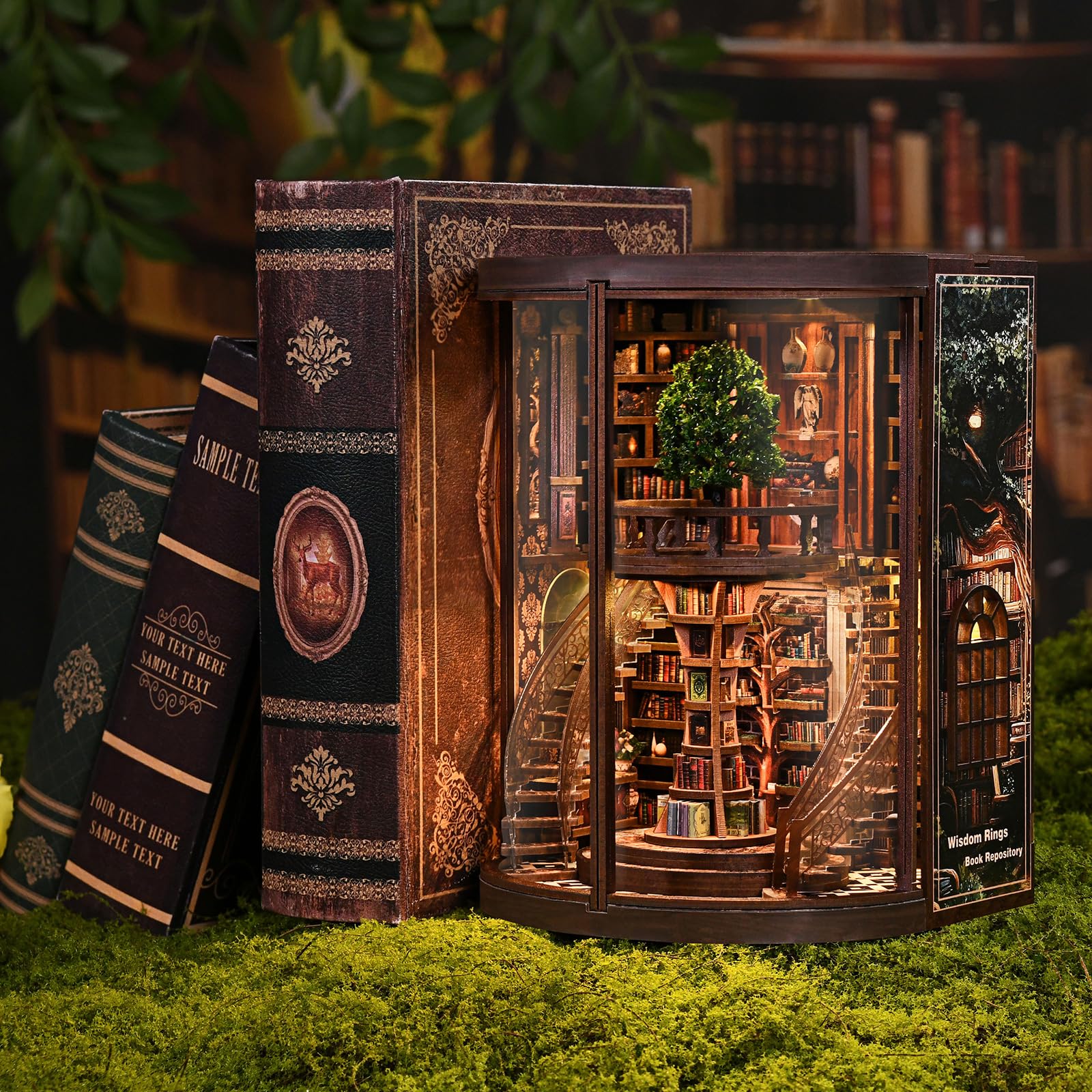 Book Nook Kit for Adults - DIY Miniature Wisdom Library Dollhouse, Book Nook Tiny House Bookshelf Decor Creative 3D Wooden Puzzle, Wooden Adult Craft
