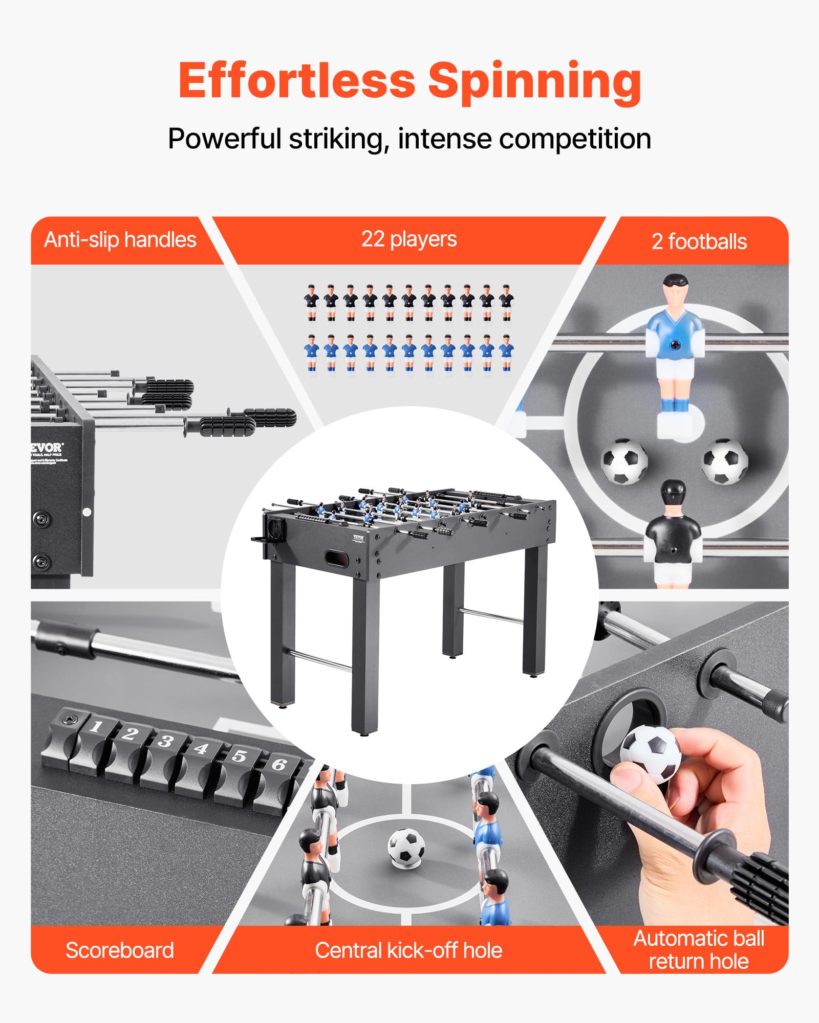 VEVOR Foosball Table, 48 inch Standard Size Table, Indoor Full Size Foosball Tables for Home, Family, and Game Room, Durable Soccer Set, Includes 2