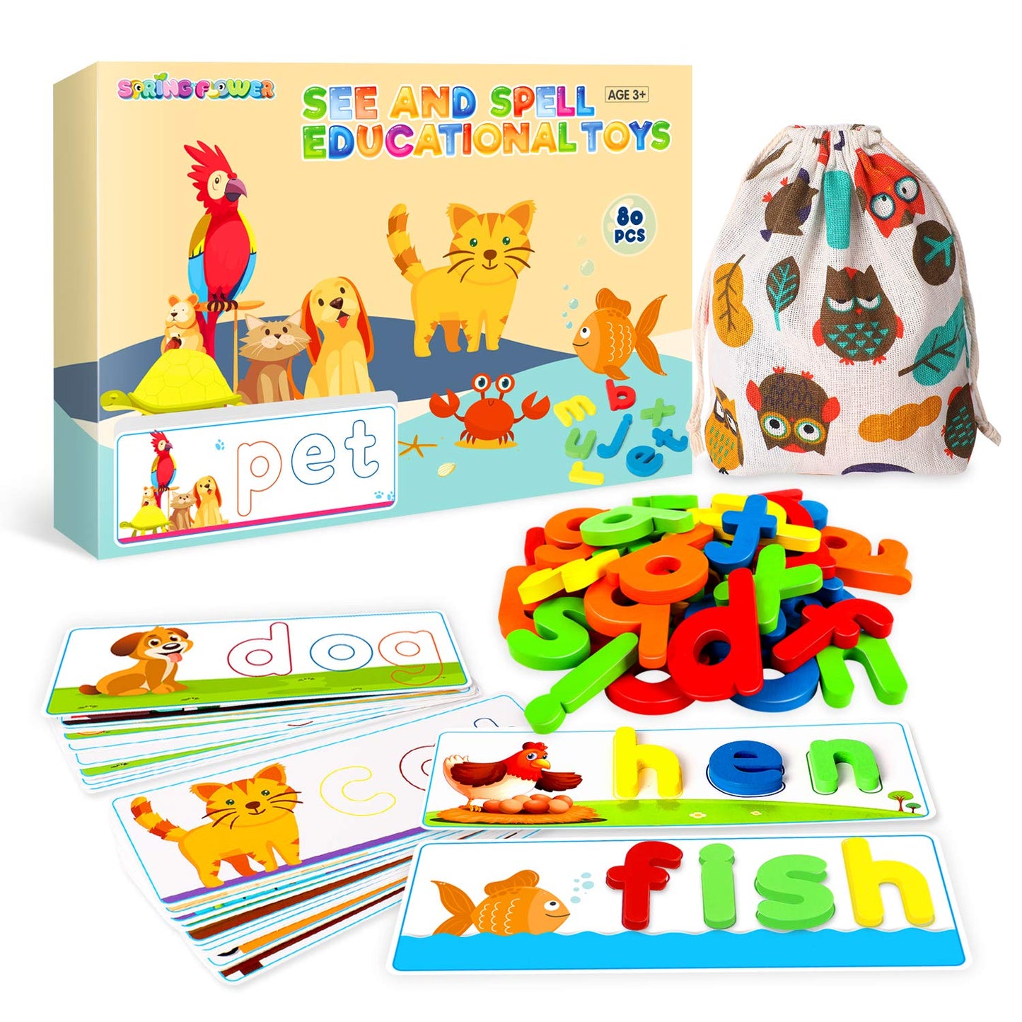 SpringFlower See & Spell Matching Letter Toy,Learning Educational Toy For 3 4 5 6 Years Old Boys And Girls,Preschool Learning Activities,Shape & Color