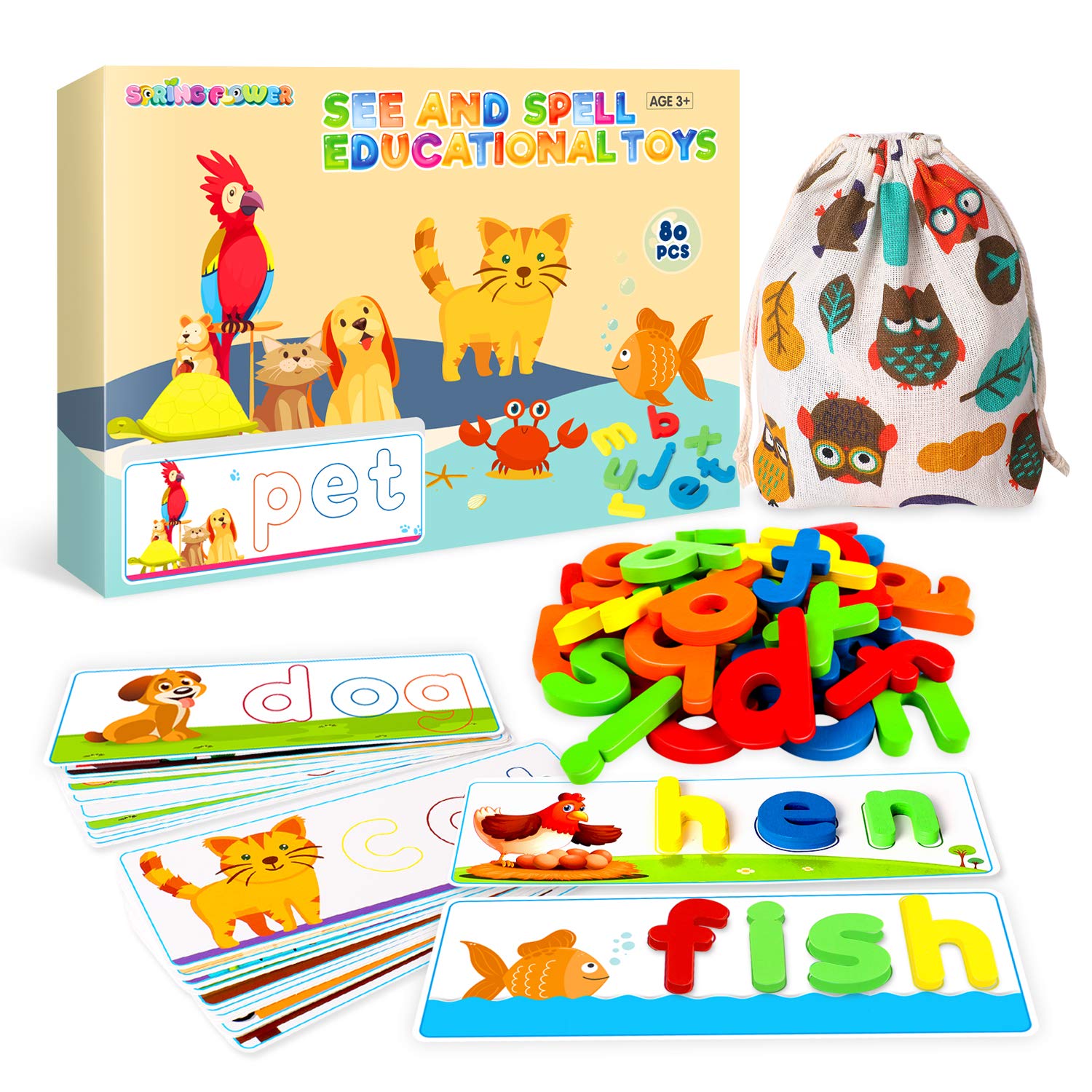 SpringFlower See & Spell Matching Letter Toy,Learning Educational Toy For 3 4 5 6 Years Old Boys And Girls,Preschool Learning Activities,Shape & Color
