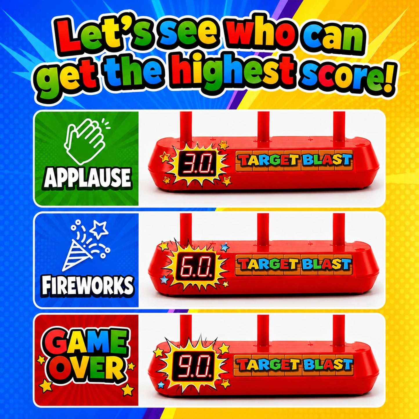 PixelWoW Kids Electronic Shooting Toys, LCD Scoring, 3 Auto Reset Targets