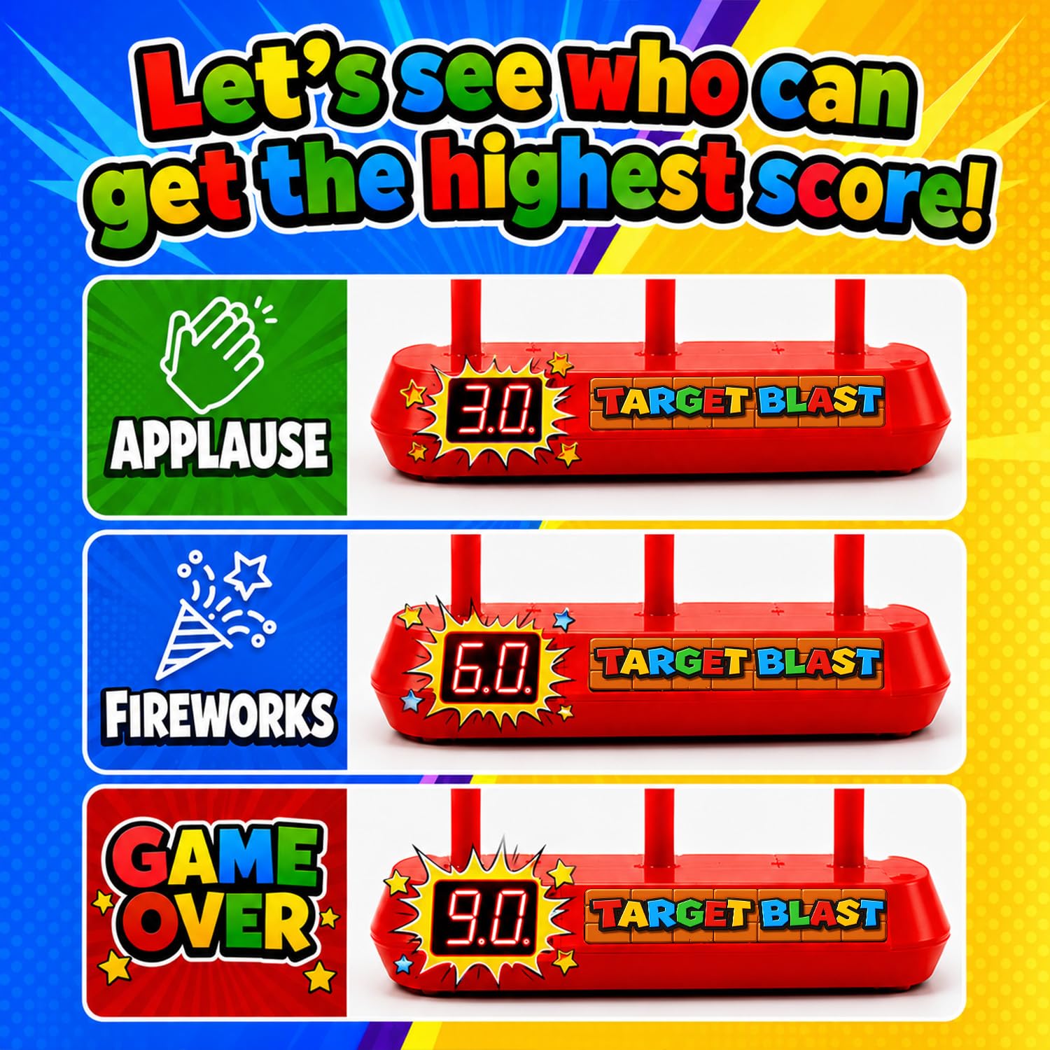 PixelWoW Kids Electronic Shooting Toys, LCD Scoring, 3 Auto Reset Targets
