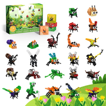 Party Favors for Kids 24 Pack Insect Building Sets, Bulk Educational Bug Blocks Toy for Valentines Day Classroom Prizes, Goodie Bags