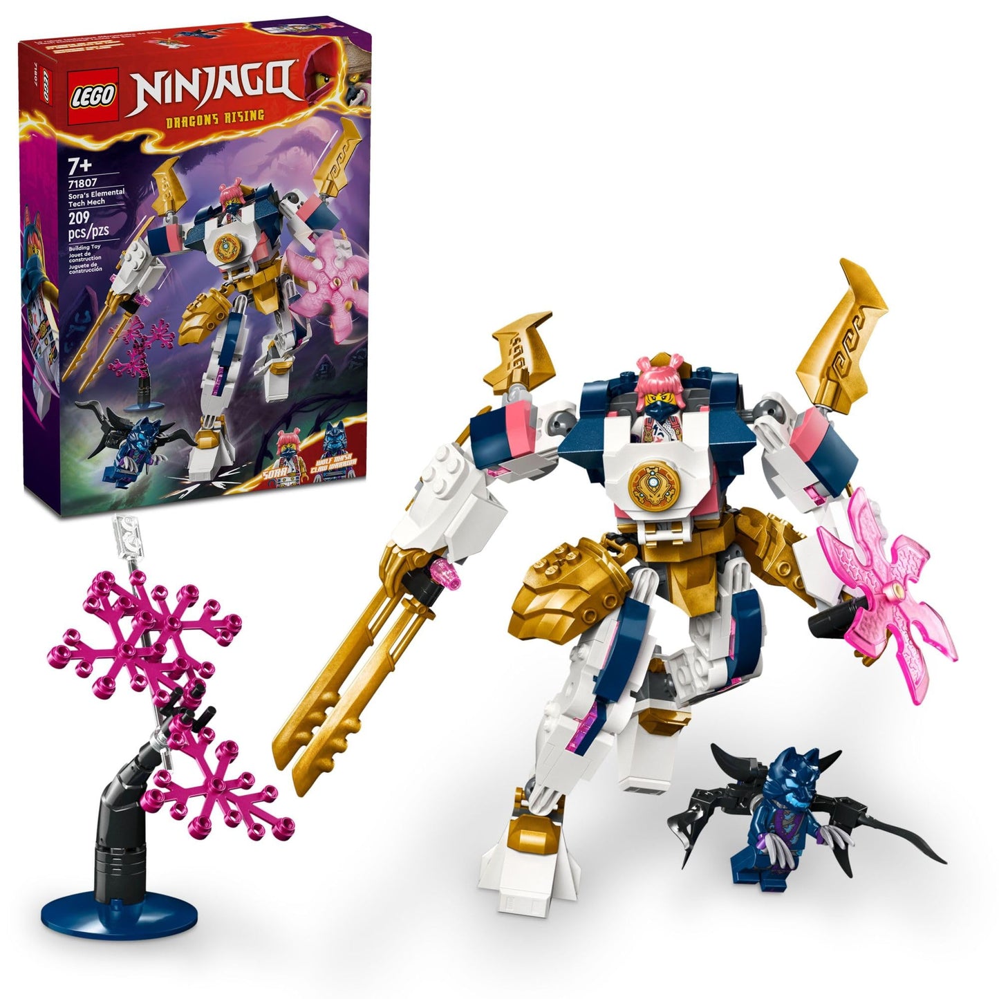 LEGO NINJAGO Sora’s Elemental Tech Mech Mini Ninja Toy, Customizable Figure, Adventure Toy Set for Kids with Sora Minifigure, Ninja Action Figure Gift