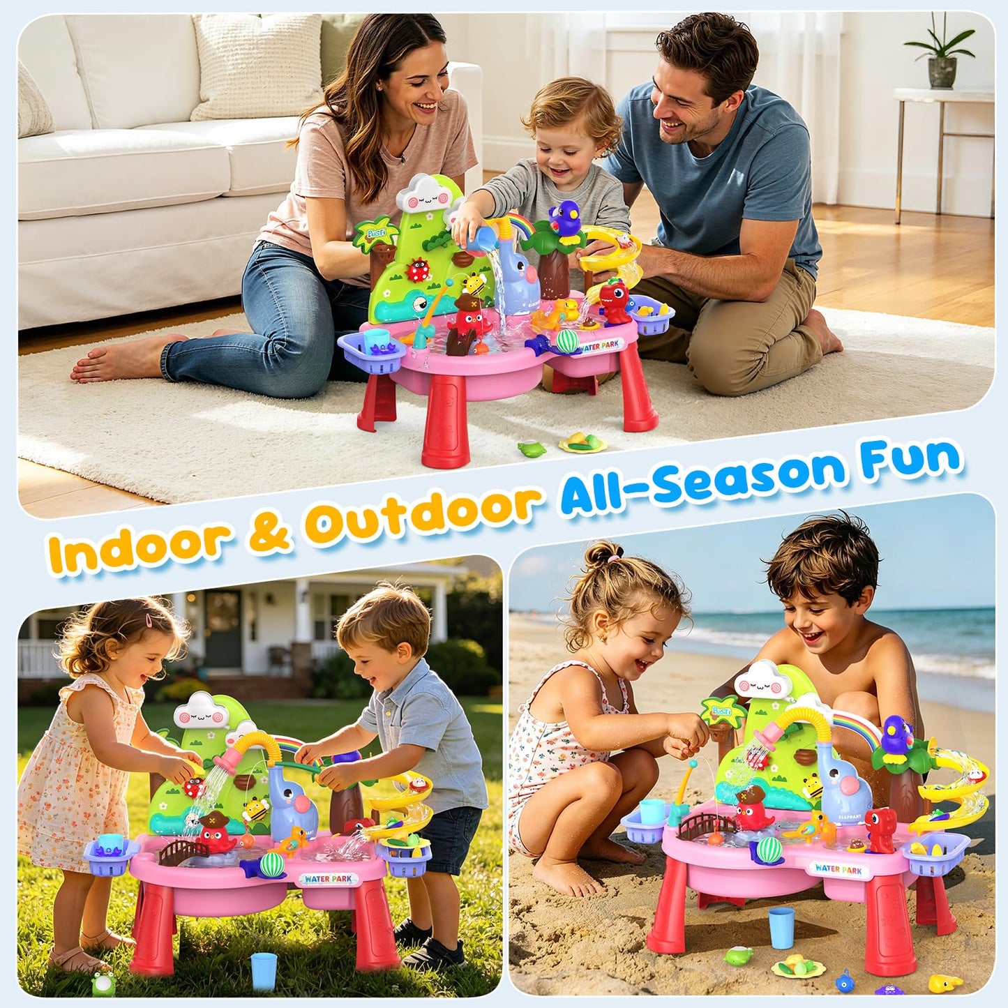 2026 Upgraded Water Table for Toddlers 1-3, Outdoor Toddler Toys Sand Water Pool Toys with Pump/Running Water/Fishing Toy/Play Food Accessories