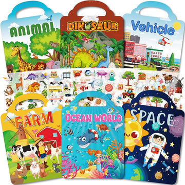 Aannanl Reusable Sticker Book for Toddlers 2-4 Years, 6 Sets of Puffy Sticker Books for Kids Ages 1-3 and 2-4 Years Old Book for Girls and Boys
