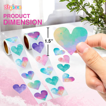 Playbees Watercolor Heart Stickers for Kids - 200 Pack of Rainbow Heart Themed Designs - Valentine’s Day Kids Educational Arts and Crafts