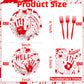 100 Pieces Halloween Bloody Party Tableware Set - Disposable Plates, Napkins, and Red Forks with Blood Handprint and Splatter Design for Halloween