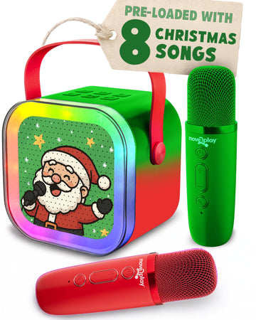 Move2Play, Christmas Karaoke Machine | Festive Soundtrack & Voice Effects | Includes 2 Microphones | Bluetooth Wireless Music Player | Indoor &