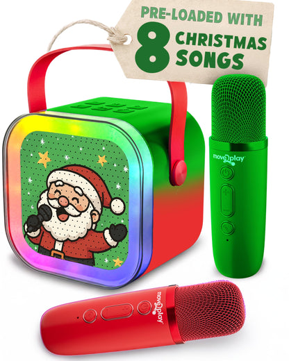 Move2Play, Christmas Karaoke Machine | Festive Soundtrack & Voice Effects | Includes 2 Microphones | Bluetooth Wireless Music Player | Indoor &