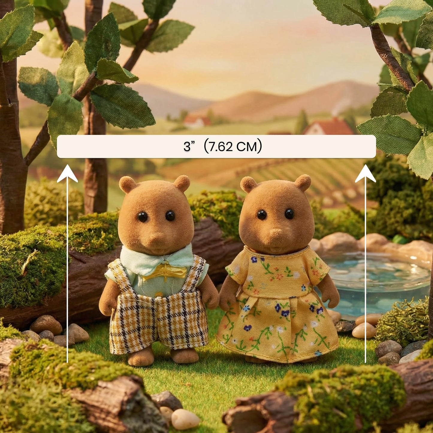 OLEOCA Family Brown Squirrel Figures - Set of 2 Collectible Flocked Mini Dolls with Removable Clothes, Dollhouse Pretend Play Set for Kids Ages 3+