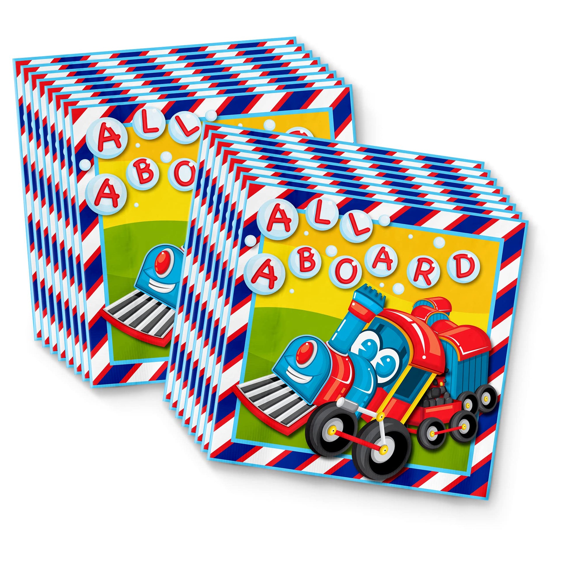 All Aboard! Train Birthday Party Supplies Set Plates Napkins Cups Tableware Kit for 16