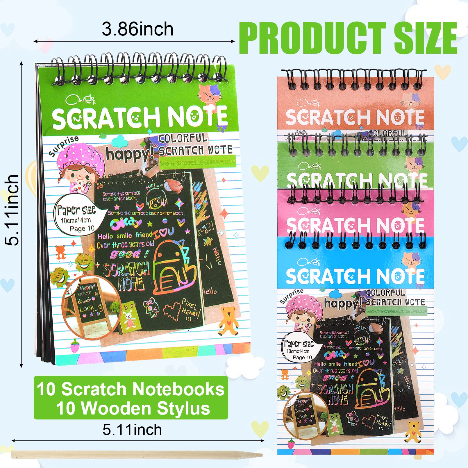 Blcculi 10 Pack Rainbow Scratch Notebooks,Scratch Note Pads,Rainbow Scratch Notes with Wooden Stylus,Scratch Art for Party Favors Arts and Crafts