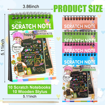 Blcculi 10 Pack Rainbow Scratch Notebooks,Scratch Note Pads,Rainbow Scratch Notes with Wooden Stylus,Scratch Art for Party Favors Arts and Crafts