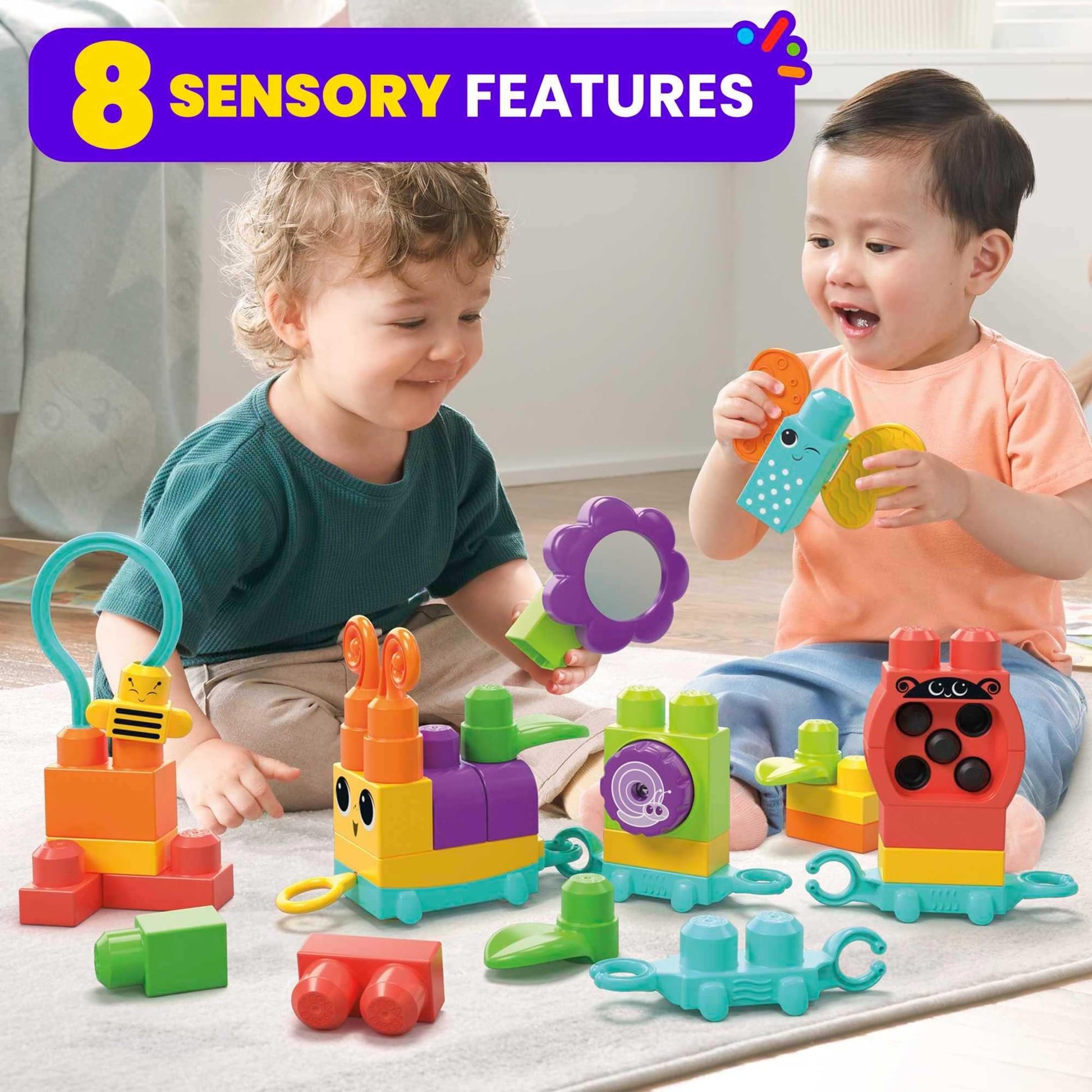 MEGA BLOKS Fisher-Price Toddler Building Blocks Toy Set, Move ‘n Groove Caterpillar Train with 24 Pieces, Ages 1+ Years